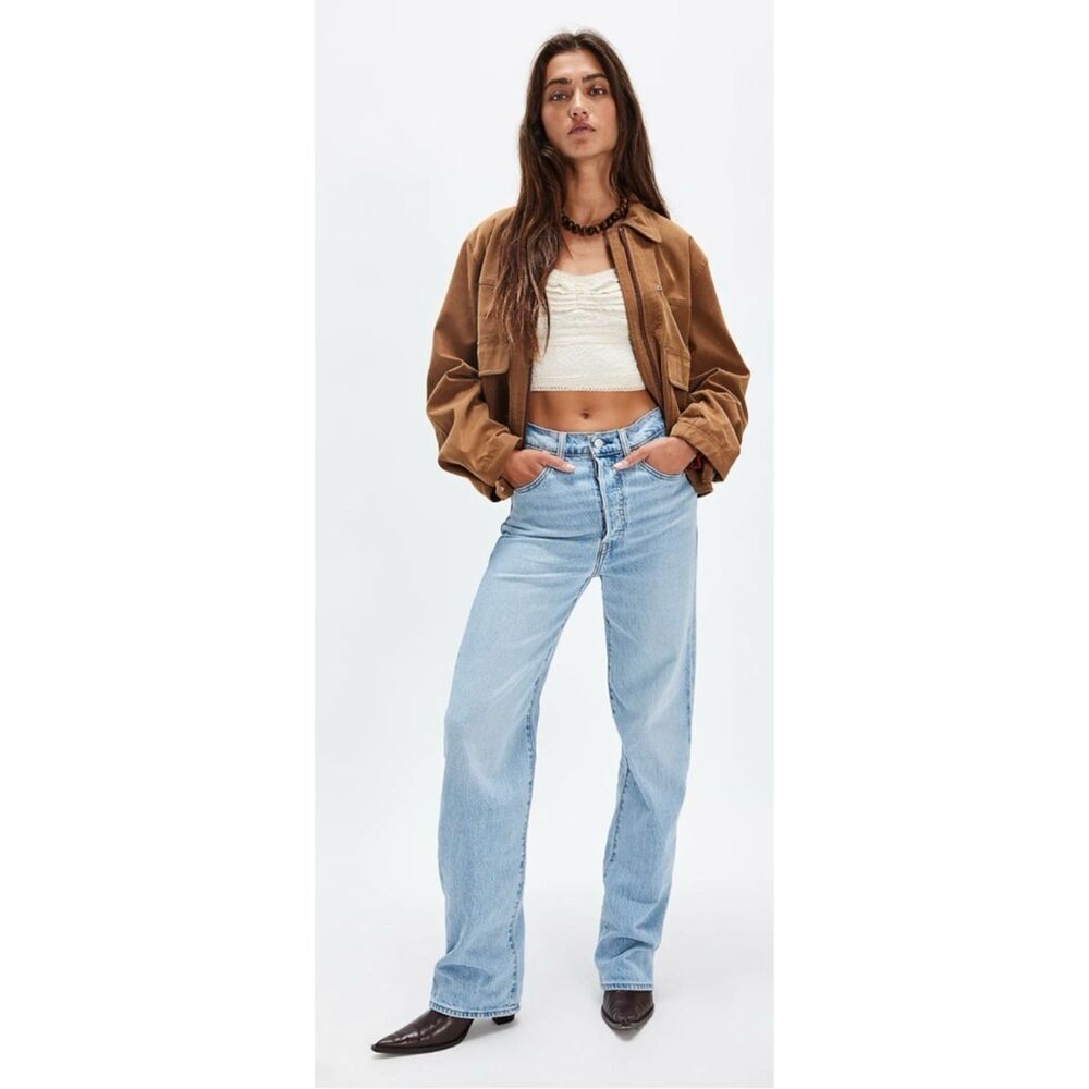 Free People Levi’s Ribcage Full-Length Jeans in Blasted Stone Clean Size 24x32